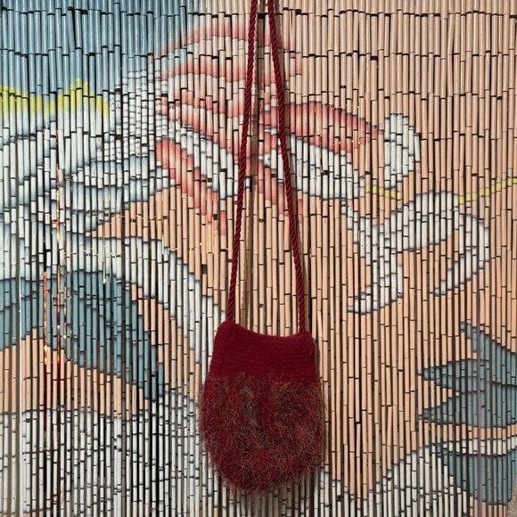 Handmade Crossbody Felted Bag, Fuzzy Eyelash Knit, Red - Picture 11 of 13